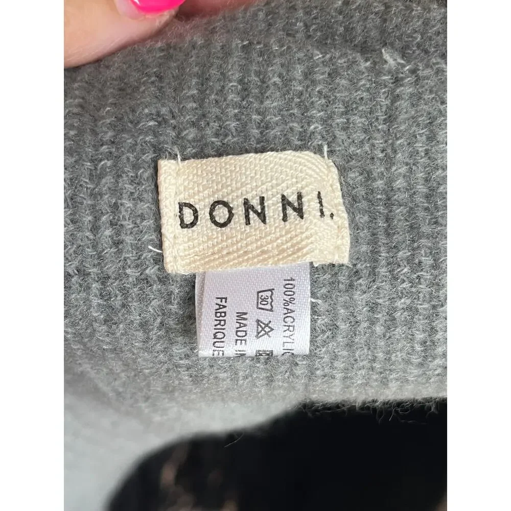 DONNI. Tri-Color Knit Fringe Scarf in Black, Gray & Cream, Cozy Fall Piece